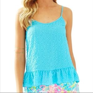 LP coral tank top in pool blue (peplum crinkle)
